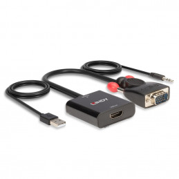 Lindy 38284 videokaapeli-adapteri VGA (D-Sub) + 3.5mm HDMI + USB Musta