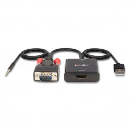 Lindy 38284 videokaapeli-adapteri VGA (D-Sub) + 3.5mm HDMI + USB Musta