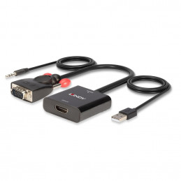 Lindy 38284 videokaapeli-adapteri VGA (D-Sub) + 3.5mm HDMI + USB Musta