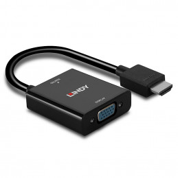 Lindy 38291 videokaapeli-adapteri 0,1 m HDMI-tyyppi A (vakio) VGA (D-Sub) Musta