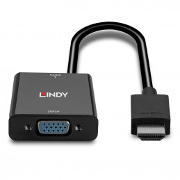 Lindy 38291 videokaapeli-adapteri 0,1 m HDMI-tyyppi A (vakio) VGA (D-Sub) Musta