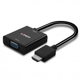 Lindy 38291 videokaapeli-adapteri 0,1 m HDMI-tyyppi A (vakio) VGA (D-Sub) Musta