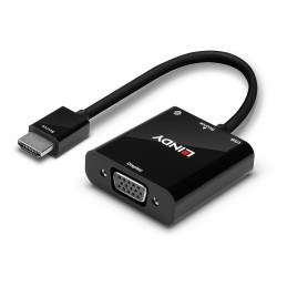 Lindy 38285 videokaapeli-adapteri 0,1 m HDMI-tyyppi A (vakio) VGA (D-Sub) Musta