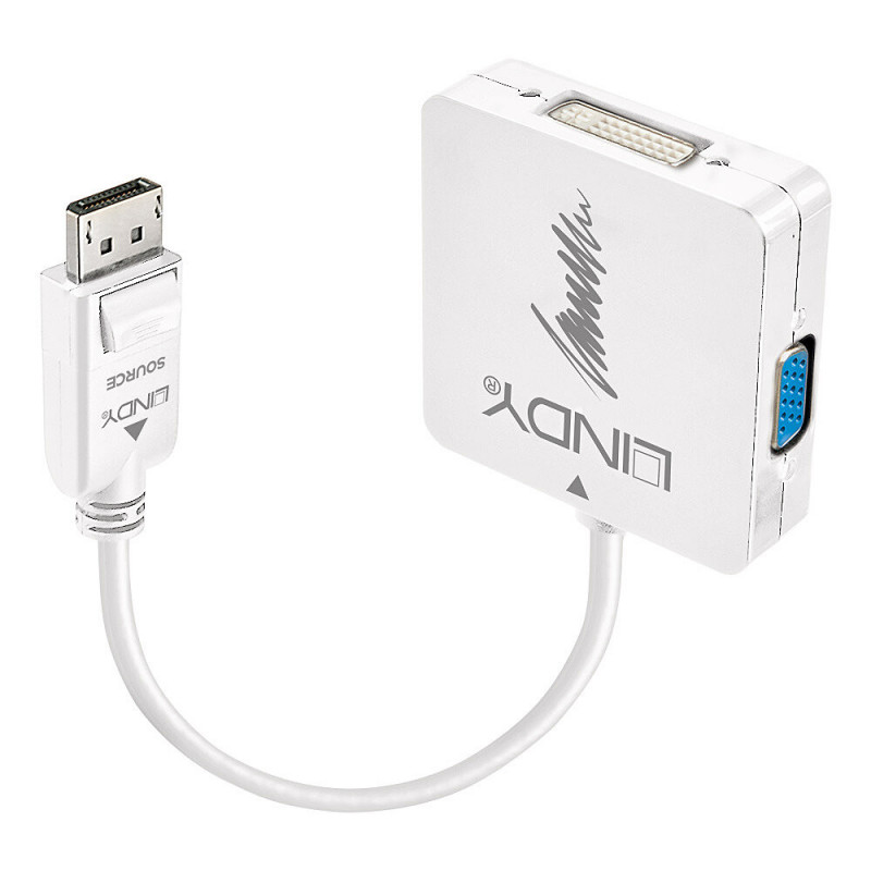 Lindy 41028 videokaapeli-adapteri DisplayPort DVI-D + VGA (D-Sub) + HDMI Musta