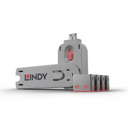 Lindy 40450 portin lukitsin Portin lukitsin + avain USB A-tyyppi Vaaleanpunainen Akryylinitriilibutadieenistyreeni (ABS) 5 kpl
