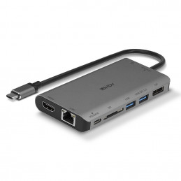 Lindy 43323 kannettavien tietokoneiden telakka ja porttitoistin Langallinen USB 3.2 Gen 1 (3.1 Gen 1) Type-C Musta, Harmaa