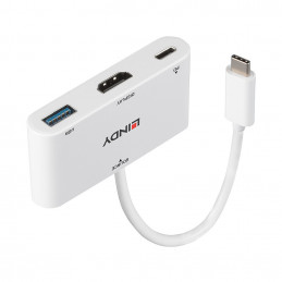 Lindy 43340 videokaapeli-adapteri 0,18 m HDMI + USB Type-A USB Type-C Valkoinen
