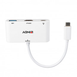 Lindy 43340 videokaapeli-adapteri 0,18 m HDMI + USB Type-A USB Type-C Valkoinen