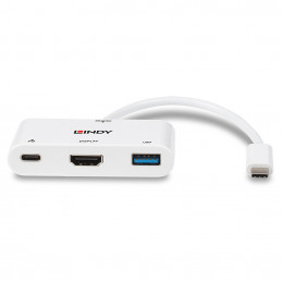 Lindy 43340 videokaapeli-adapteri 0,18 m HDMI + USB Type-A USB Type-C Valkoinen