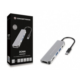 Conceptronic DONN02G keskitin USB 3.2 Gen 1 (3.1 Gen 1) Type-C 5000 Mbit s Alumiini