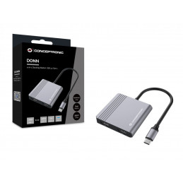 Conceptronic DONN13G kannettavien tietokoneiden telakka ja porttitoistin Langallinen USB 3.2 Gen 1 (3.1 Gen 1) Type-C Harmaa