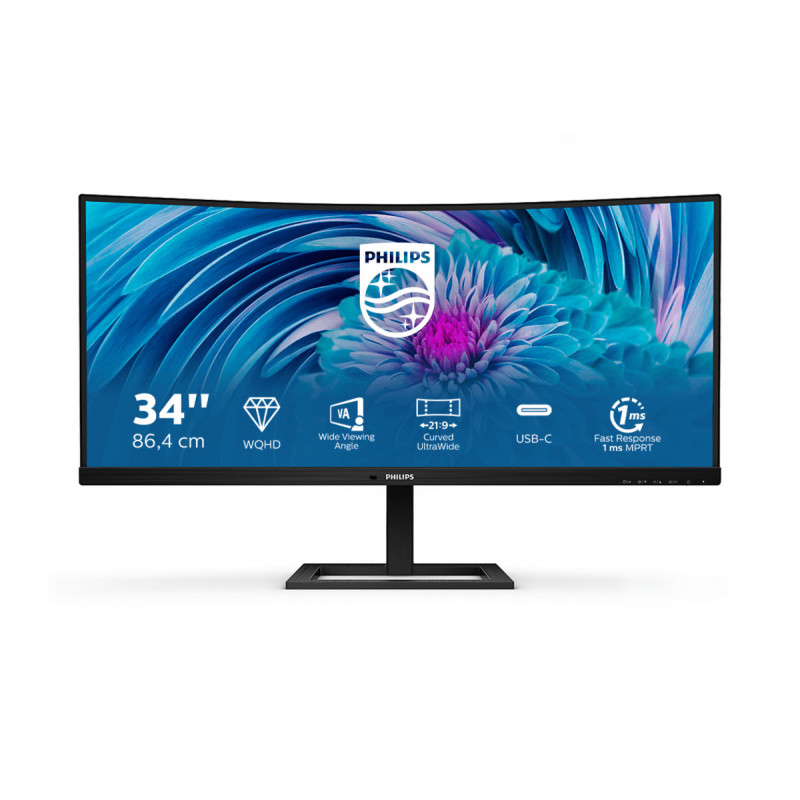 Philips E Line 346E2CUAE 00 tietokoneen litteä näyttö 86,4 cm (34") 3440 x 1440 pikseliä Wide Quad HD+ LCD Musta