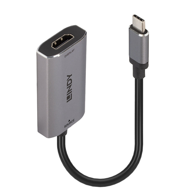 Lindy 43327 videokaapeli-adapteri 0,11 m USB Type-C HDMI Musta, Harmaa