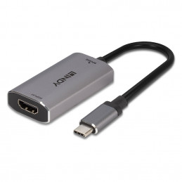 Lindy 43327 videokaapeli-adapteri 0,11 m USB Type-C HDMI Musta, Harmaa