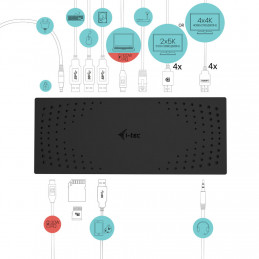 i-tec CAQUATTRODOCKPDPRO kannettavien tietokoneiden telakka ja porttitoistin Langallinen USB 3.2 Gen 1 (3.1 Gen 1) Type-C Musta