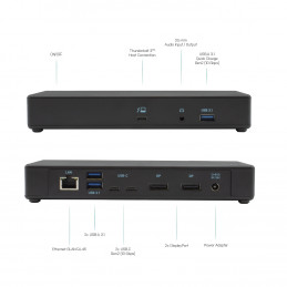 i-tec TB3CDUALDPDOCKPD kannettavien tietokoneiden telakka ja porttitoistin Langallinen Thunderbolt 3 Musta