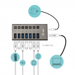 i-tec U3CHARGEHUB7 mobiililaitteen laturi Harmaa Sisätila