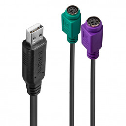 Lindy 42651 kaapelin sukupuolenvaihtaja USB A 1.1 2 x Mini-DIN 6 Pin Musta
