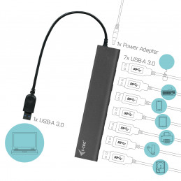i-tec Metal U3HUB778 keskitin USB 3.2 Gen 1 (3.1 Gen 1) Type-A 5000 Mbit s Hopea
