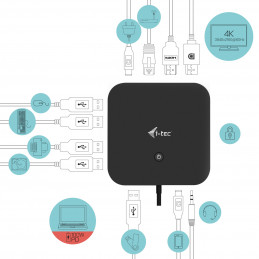 i-tec C31HDMIDPDOCKPD65 kannettavien tietokoneiden telakka ja porttitoistin Langallinen USB 3.2 Gen 1 (3.1 Gen 1) Type-C Musta