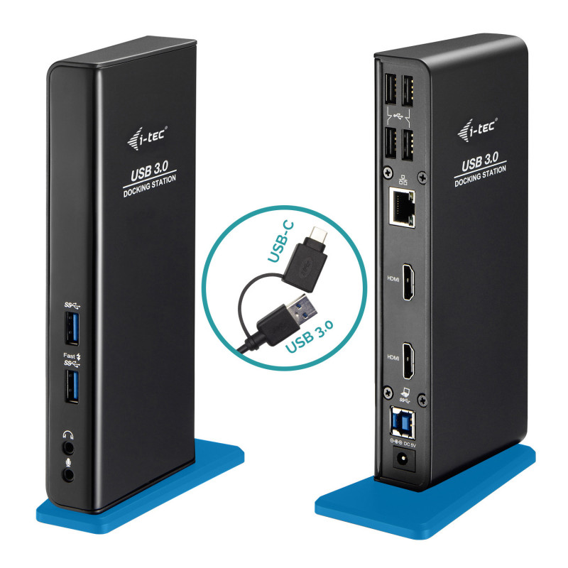 i-tec U3DUALHDMIDOCK kannettavien tietokoneiden telakka ja porttitoistin Langallinen USB 3.2 Gen 1 (3.1 Gen 1) Type-A Musta