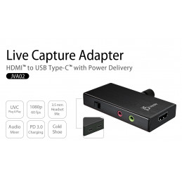 j5create JVA02-N Live Capture Adapter HDMI™ - USB-C™ ja virransyöttö