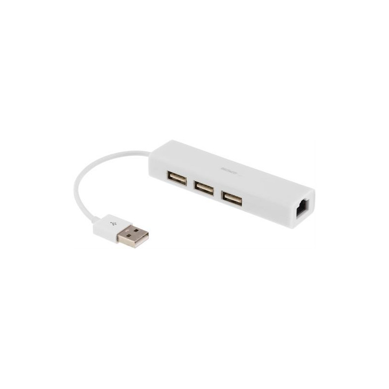 Deltaco USB2-LAN3 keskitin USB 2.0 Valkoinen