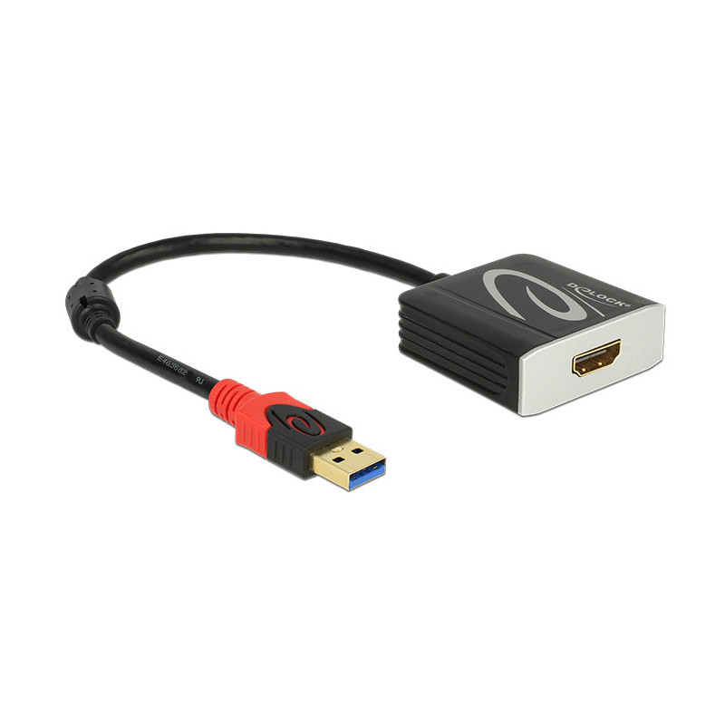 DeLOCK 62736 videokaapeli-adapteri 0,2 m USB A-tyyppi HDMI Musta