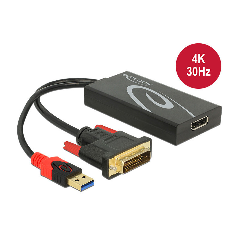 DeLOCK 0.3m, DVI 24+1 + USB-A Displayport 20p 0,3 m DVI-D + USB HDMI Musta