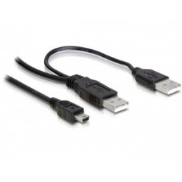 DeLOCK 2x USB2.0-A male   USB mini 5-pin USB-kaapeli 1 m USB A Mini-USB B Musta