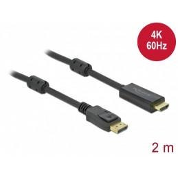 DeLOCK 85956 videokaapeli-adapteri 2 m HDMI-tyyppi A (vakio) DisplayPort Musta