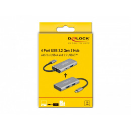 DeLOCK 63261 keskitin USB 3.2 Gen 2 (3.1 Gen 2) Type-C 10000 Mbit s Musta, Harmaa