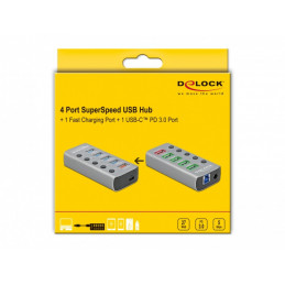 DeLOCK 63263 keskitin USB 3.2 Gen 1 (3.1 Gen 1) Type-B 5000 Mbit s Harmaa