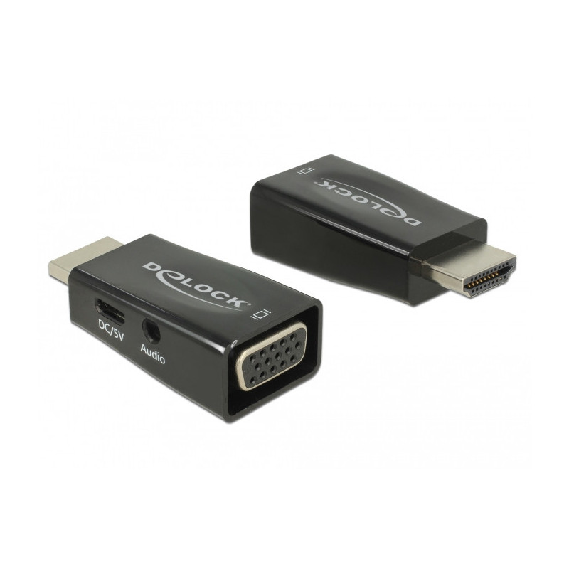 DeLOCK 65901 kaapelin sukupuolenvaihtaja HDMI A VGA & 3.5 mm Audio Musta