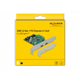 DeLOCK PCI Express x1 Card to 2 x external SuperSpeed USB (USB 3.2 Gen 1) USB Type-C™ female liitäntäkortti -sovitin Sisäinen