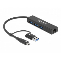 DeLOCK 64149 keskitin USB 3.2 Gen 1 (3.1 Gen 1) Type-A + Type-C Musta