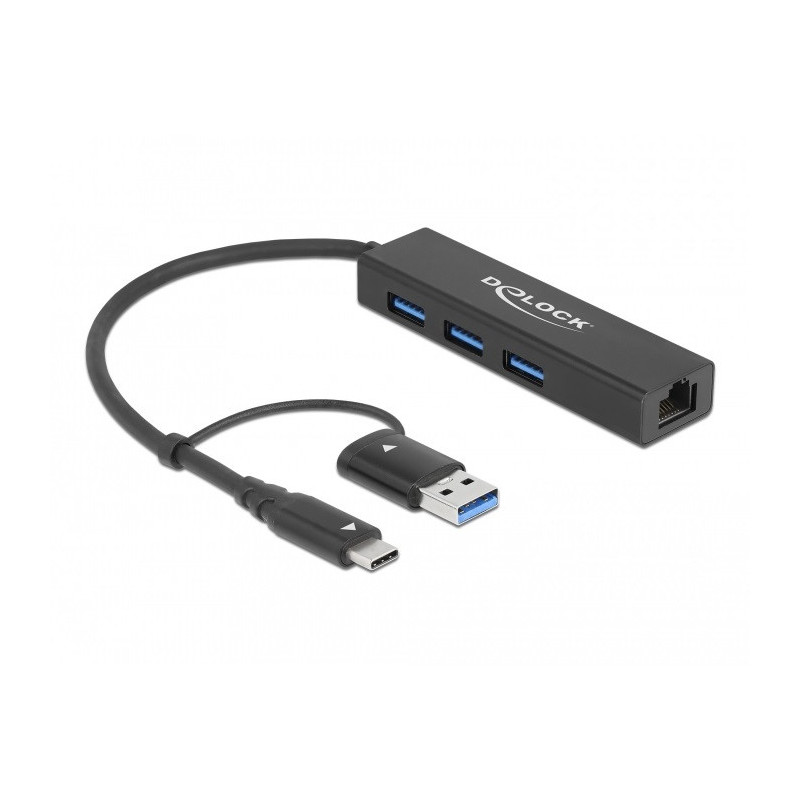 DeLOCK 64149 keskitin USB 3.2 Gen 1 (3.1 Gen 1) Type-A + Type-C Musta