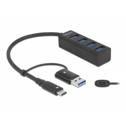 DeLOCK 63828 keskitin USB 3.2 Gen 1 (3.1 Gen 1) Type-A + Type-C 5000 Mbit s Musta