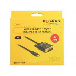 DeLOCK 1m, USB-C DVI 24+1 USB grafiikka-adapteri 3840 x 2160 pikseliä Musta