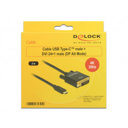 DeLOCK 2m, USB-C DVI 24+1 USB grafiikka-adapteri 3840 x 2160 pikseliä Musta