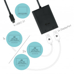 i-tec C31DUAL4KDP USB grafiikka-adapteri 3840 x 2160 pikseliä Musta