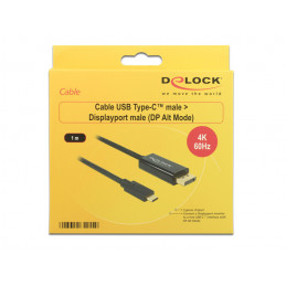 DeLOCK 85255 videokaapeli-adapteri 1 m USB Type-C DisplayPort Musta