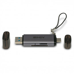 Lindy 43335 kortinlukija USB 3.2 Gen 1 (3.1 Gen 1) Type-A Type-C Musta, Harmaa