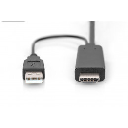 Digitus AK-330111-020-S videokaapeli-adapteri 2 m HDMI-tyyppi A (vakio) DisplayPort + USB Type-A Musta