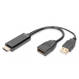 Digitus AK-330101-002-S videokaapeli-adapteri 0,2 m HDMI-tyyppi A (vakio) HDMI + USB Musta