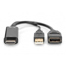 Digitus AK-330101-002-S videokaapeli-adapteri 0,2 m HDMI-tyyppi A (vakio) HDMI + USB Musta