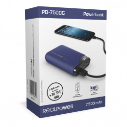 RealPower PB-7500C Navy Blue 7500 mAh Musta, Sininen