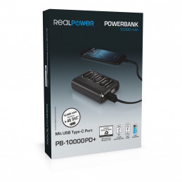 RealPower PB-10000PD+ Black 10000 mAh Musta