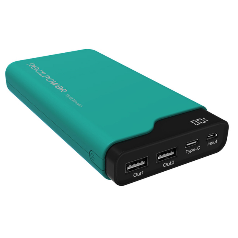 RealPower PB-15000C 15000 mAh Musta, Vihreä