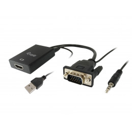 Equip 119038 videokaapeli-adapteri 0,2 m VGA (D-Sub) + 3.5mm DVI-D + USB Musta